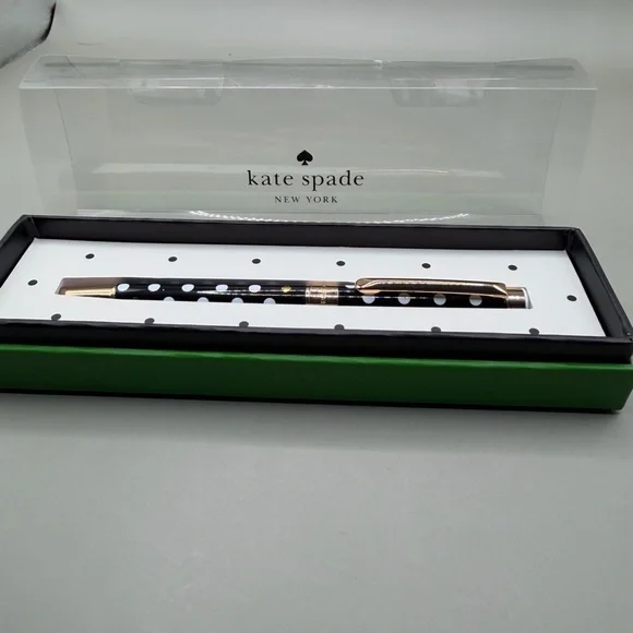 Kate Spade Black with White Polka Dots Ballpoint Pen NEW - Picture 2 of 3